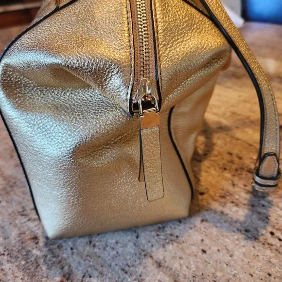 Michael Kors Gold Satchel Bowling Bag style w crossbody strap - Picture 9 of 16